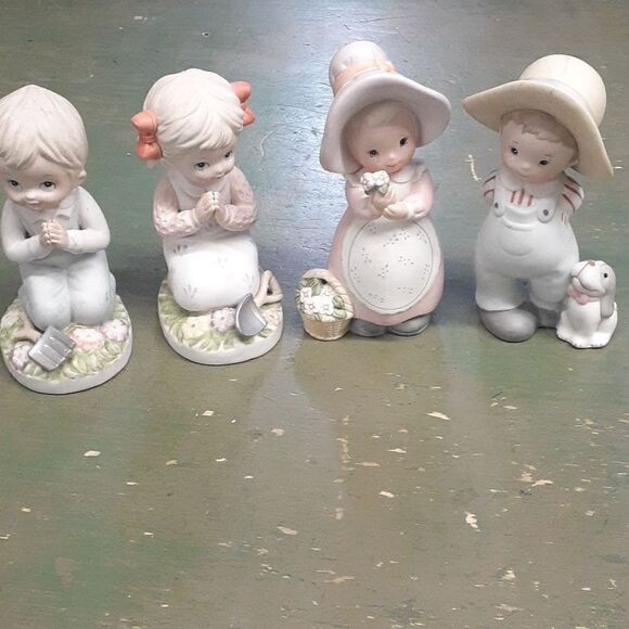 Vintage 4 pc set Homco boy with puppy, girl with flowers plus gardening pair - Picture 1 of 11